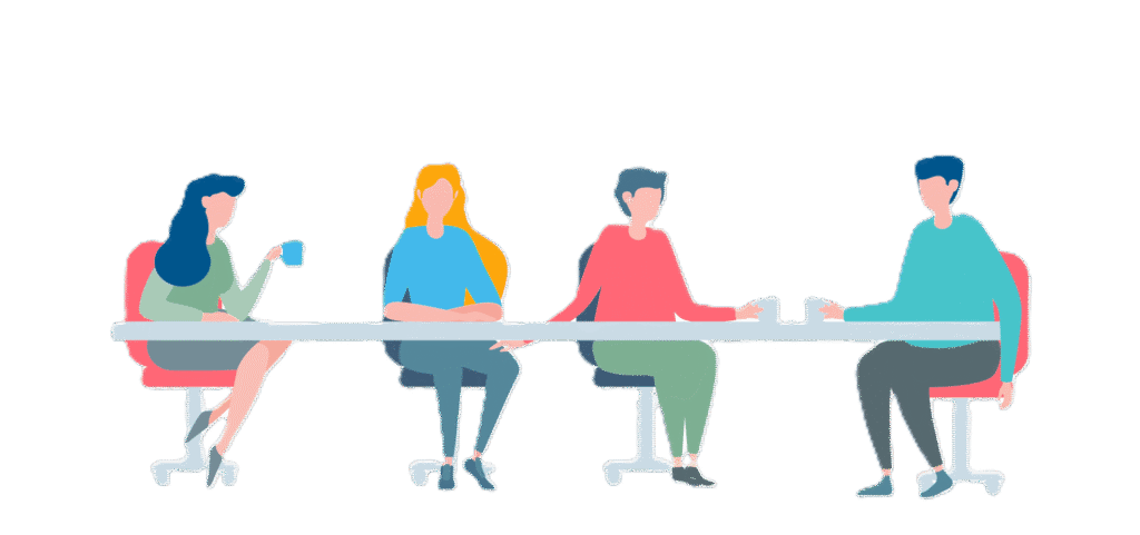 Four people meeting around a table